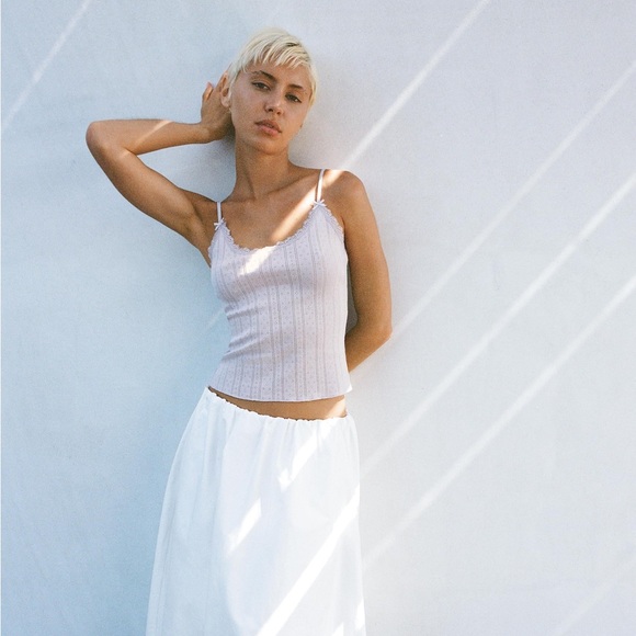 Zara Lace Trim Pointelle Top L - Picture 7 of 7